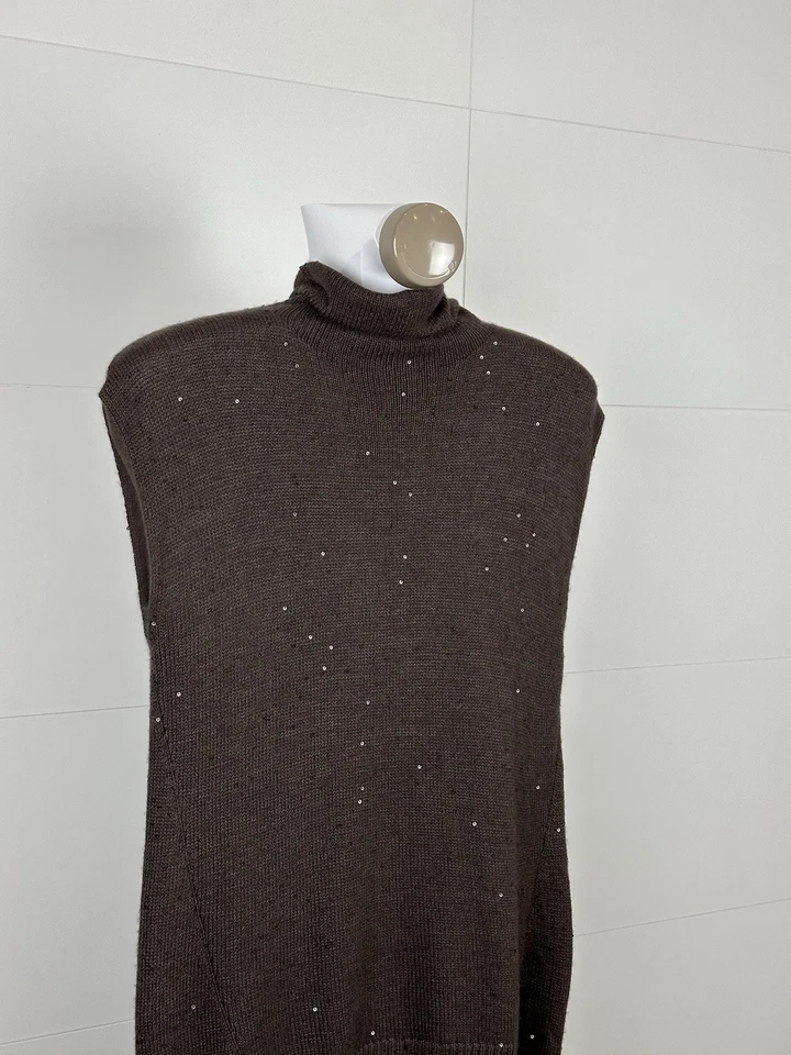 Brunello Cucinelli Túnica Suéter Largo con Brillo Marrón Cachemira/Seda Talla L Foto 4 de 4