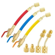 R134A R410A R22 R12 AC Charging 7" Hose + 2PC R410A Adapter+ Tank Adapter