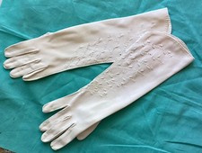 Vintage 50s White Elegant Beaded Wedding Gloves Special Occasion Prom S-M