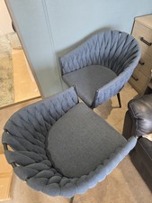 1 (2 Available) Grey Fabric Chairs Padded Seat Black Metal Frame 55x55x75cm