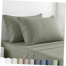 100% Egyptian Cotton Pillowcases Size Set of 2 - Crisp Percale King Sage Leaf
