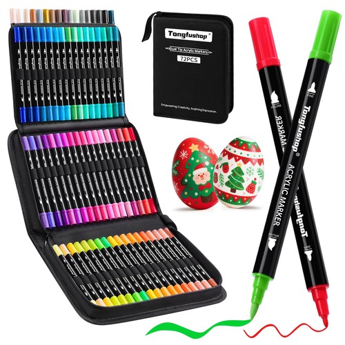 72 Colors Acrylic Paint Markers, Dual Tip Acrylic Paint Pens with Brush Tip & 