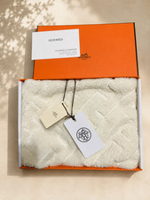 Unused Hermes Hand Towel H Logo Cotton Ivory w/Box Tags Authentic