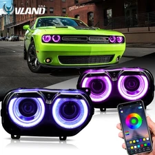VLAND RGB Projector Headlights For 15-23 Dodge Challenger w/Sequential Turn Pair