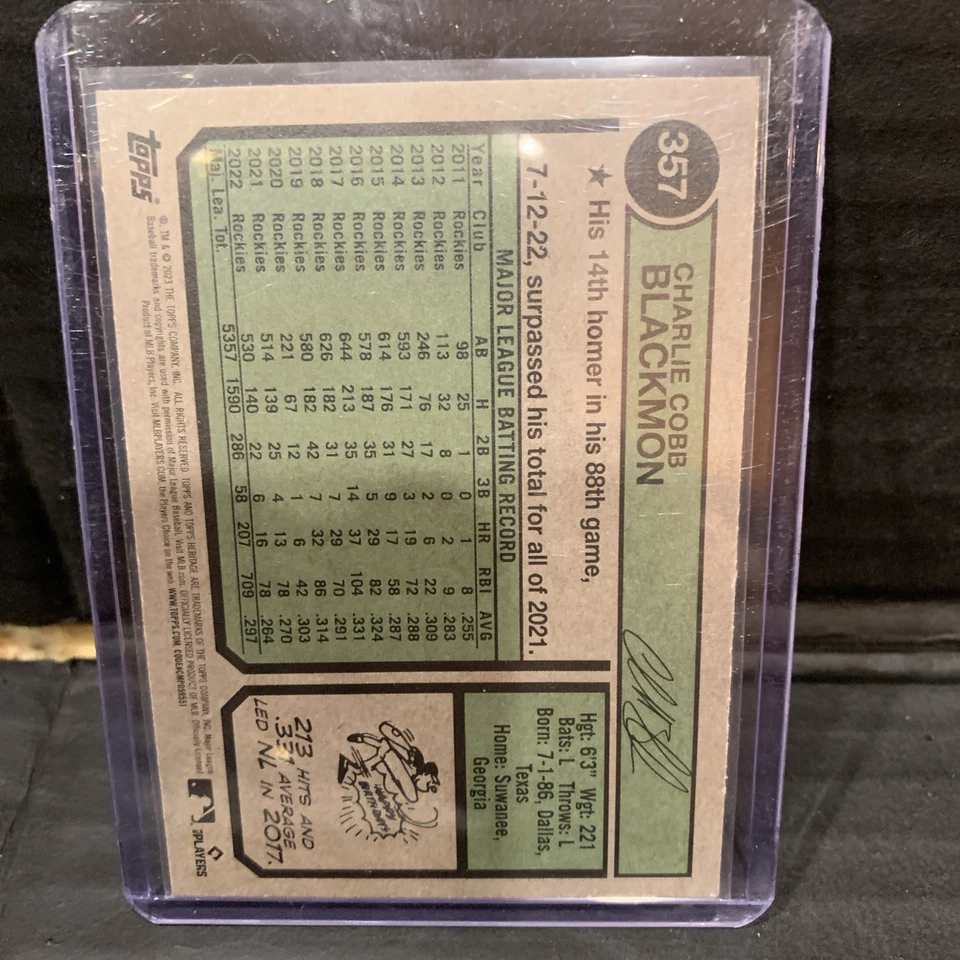 2023 Topps Heritage - Charlie Blackmon #357 Chrome Purple Refractor - Image 2 of 2