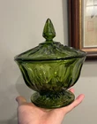 Vintage Indiana Depression Glass Footed Candy Dish with Lid Avocado Green