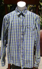 KENNETH COLE REACTION Men's Blue Yellow Plaid Long Sleeve Dress Shirt EUC Large