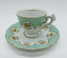 Vtg Ucagco China Mint Green Orange Flower Floral Tea Cup Saucer Occupied Japan