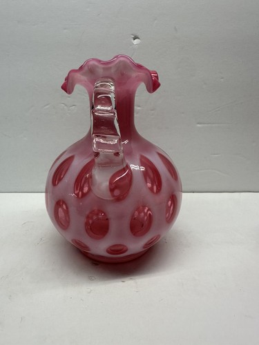 Vintage Fenton L.G. Wright Cranberry Coin Dot Glass Pitcher Crimped Handle Cruet - Picture 6 of 9