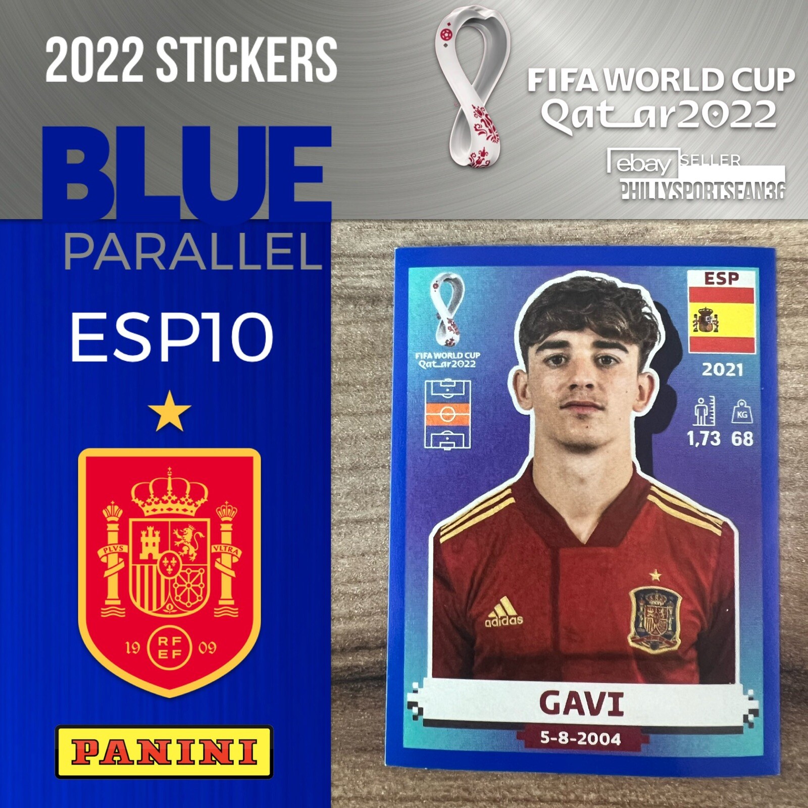 2022 Fifa World Cup Panini Sticker Qatar GAVI Spain ESP10 Blue Parallel Rookie!!