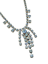 Vintage Blue Rhinestone Dangle Bib Necklace Victorian Revival Style 14 1/2"
