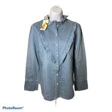 Nwt Chelsea & Violet Denim Button Down Shirt Size Small Ruffle Collar And Yoke