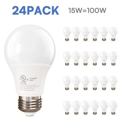 24 Pcs N0Dimmable A19 LED Light Bulb, 100W, 1500 Lumens 5000K Daylight UL Listed
