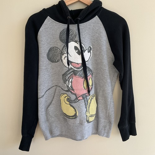 Disney Mickey Mouse Gray/Black Sweatshirt Hoodie Long Sleeve Size L Pullover - Picture 5 of 9
