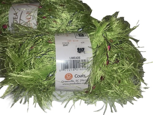 Moda Dea FUR EVER Yarn 2-Skein-Lot Eyelash With Ladder “Limeade” Discontinued - Picture 6 of 9