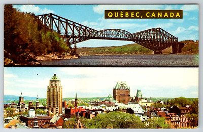 c1960s Quebec Canada City Postcard Bridge Scenic Vintage Unused Souvenir