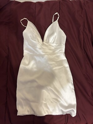 Mac Duggal 26481 White Plunging Faux Wrap Mini Dress 2 NEW
