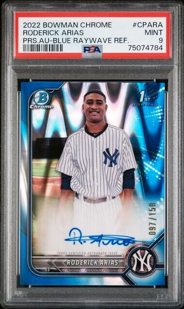2022 Bowman Chrome Roderick Arias Blue Raywave Refractor 1st Auto /150 PSA 9