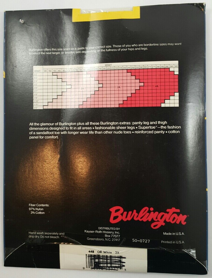 Burlington Basic Sheer Panty - Reinforced - Off White - Queen Size 3X - VTG USA thumbnail 2