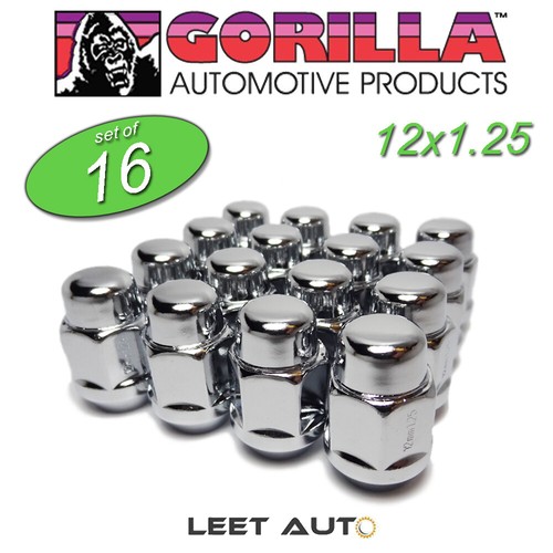 (16) Gorilla Lug Nuts, 12mm x 1.25, Chrome, Bulge Acorn, 13/16" Hex
