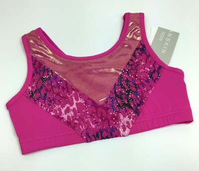 Danskin Now Pink Foil Athletic Athleisure Sports Bra Top Girls Size L  10-12