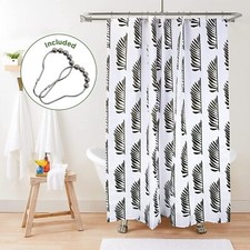 BLACK  WHITE SHOWER CURTAIN - BOHO Curtains SET FARMHOUSE Modern Floral w Hooks