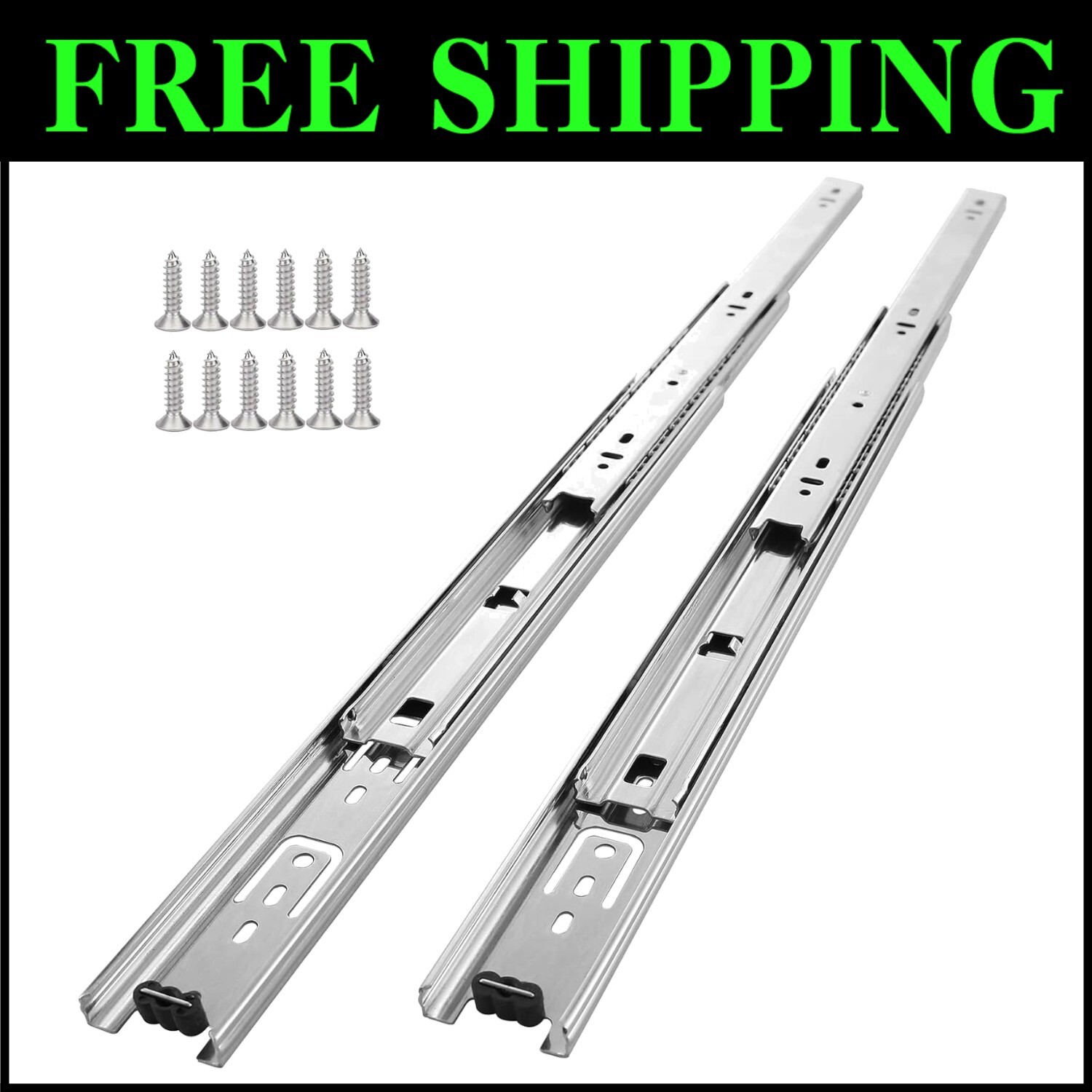 Easy-Install 10 Pairs 18-Inch Drawer Rails - 100 LB Capacity, Zinc Plated Finish-image