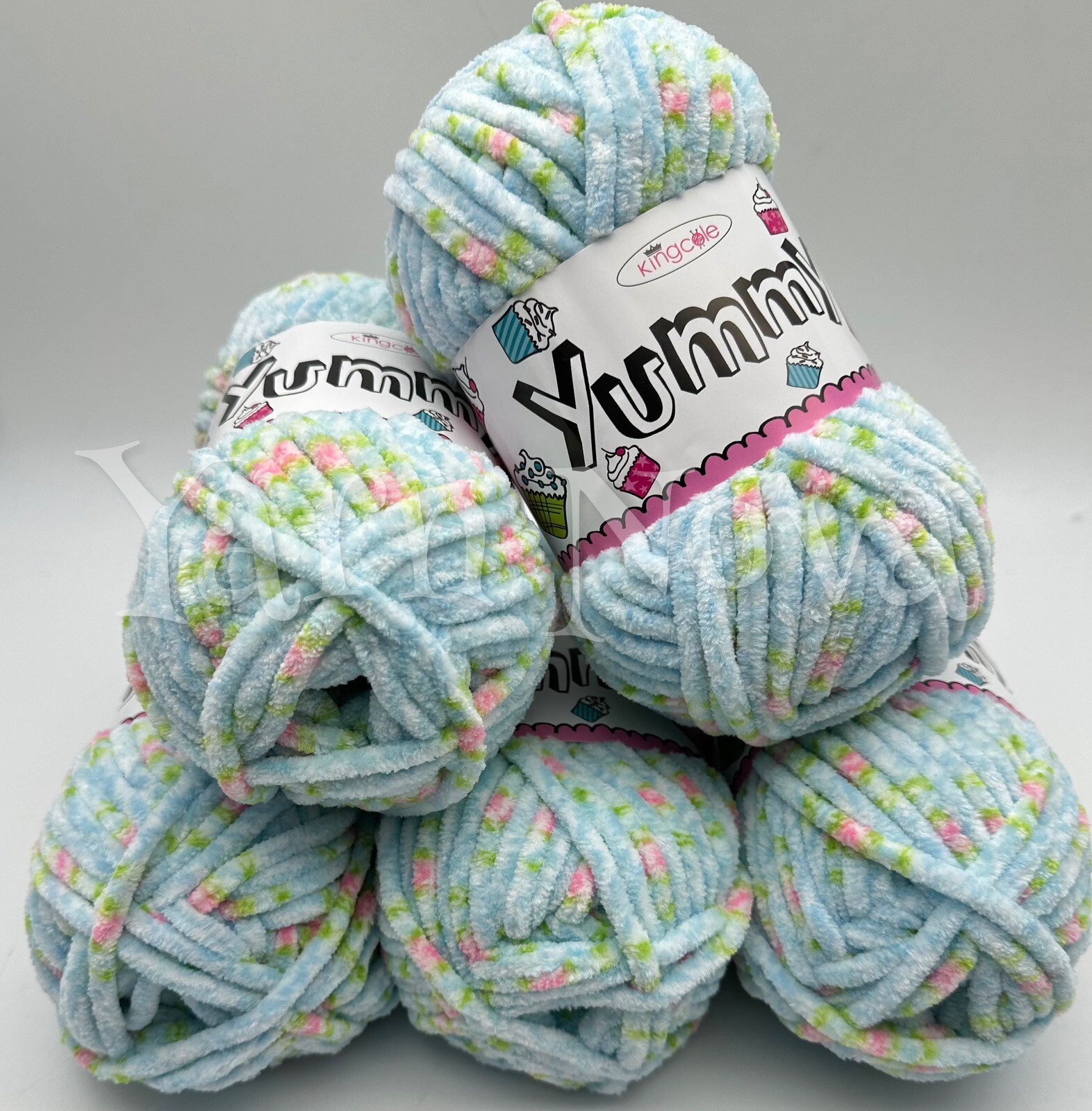King Cole Yummy Chenille Knitting Crochet Yarn Wool -5x100g Balls - Sherbet Rose
