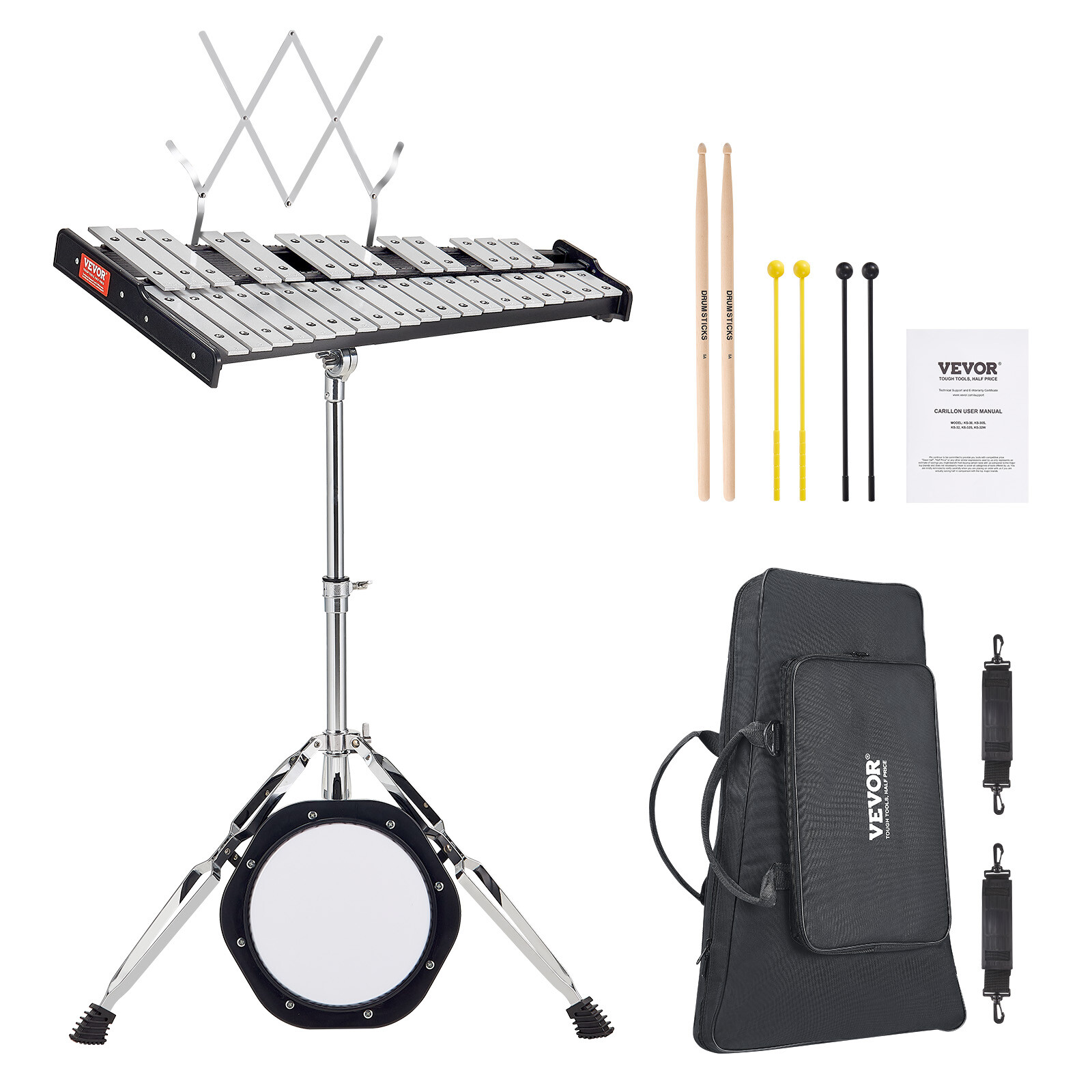 Xylophone Glockenspiel 32 Notes VEVOR Métallophone Percussion Support et Maillets