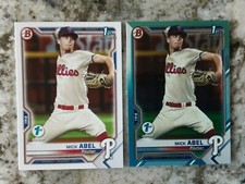 2021 Bowman 1st Edition Mick Abel 1st Bowman Sky Blue SP + Base 