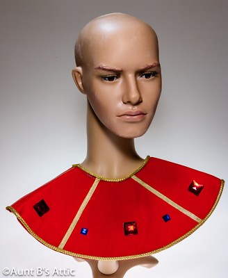 Egyptian Collar Red Velveteen & Gold Braid Neck Piece With Jewels Costume Accss.