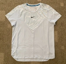 Men's L Slim Fit Nike Court Slam Pullover Tennis Shirt Top Light Blue DR6597