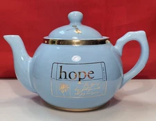 Dayspring Blue Hope Teapot with Gold Color Accents Romans 15:13 Gently Used