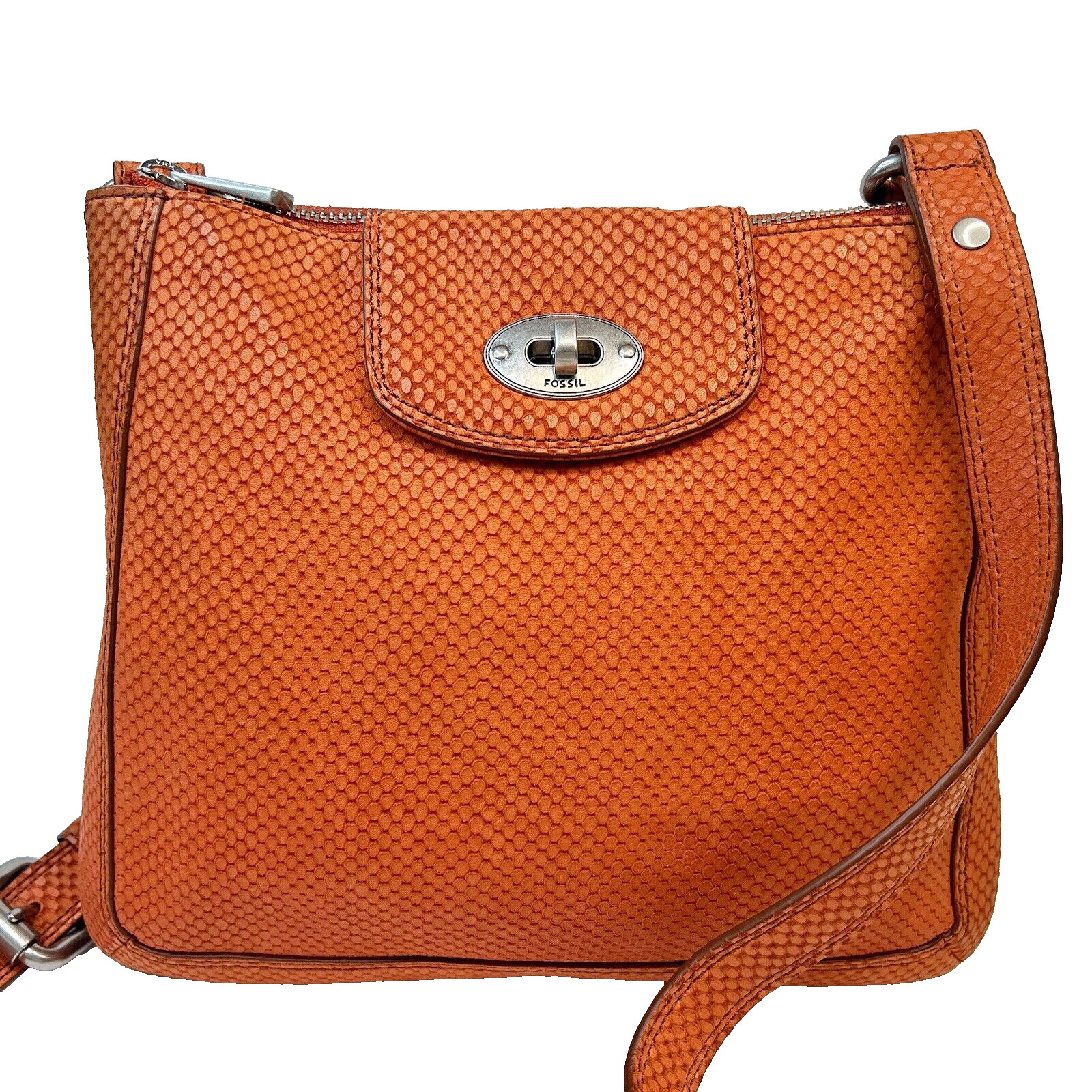 #FOSSIL Maddox Orange Python Leather Crossbody Me… - image 1