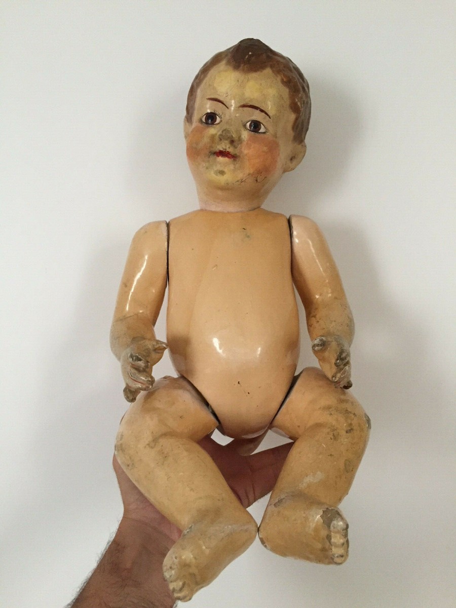 Poupée Ancienne En Papier Mâché - Poupard Bébé - Objet De Curiosité