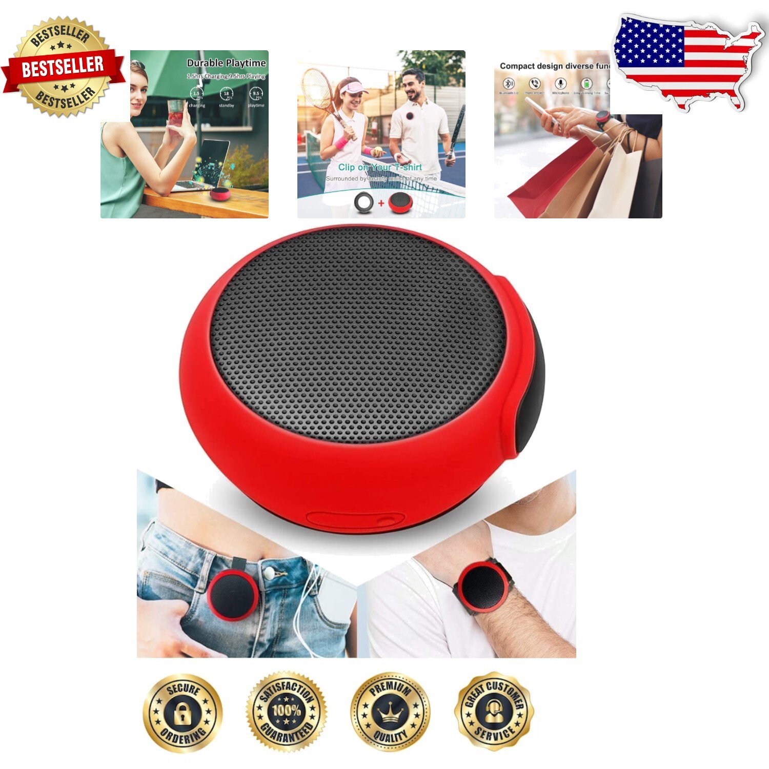 Compact Waterproof Speaker with Microphone - Perfect for Sports & Outdoor Travel-image