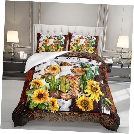 Comforter Set Size, Brown and White Cow Print 3 Pieces Bedding Queen West-image