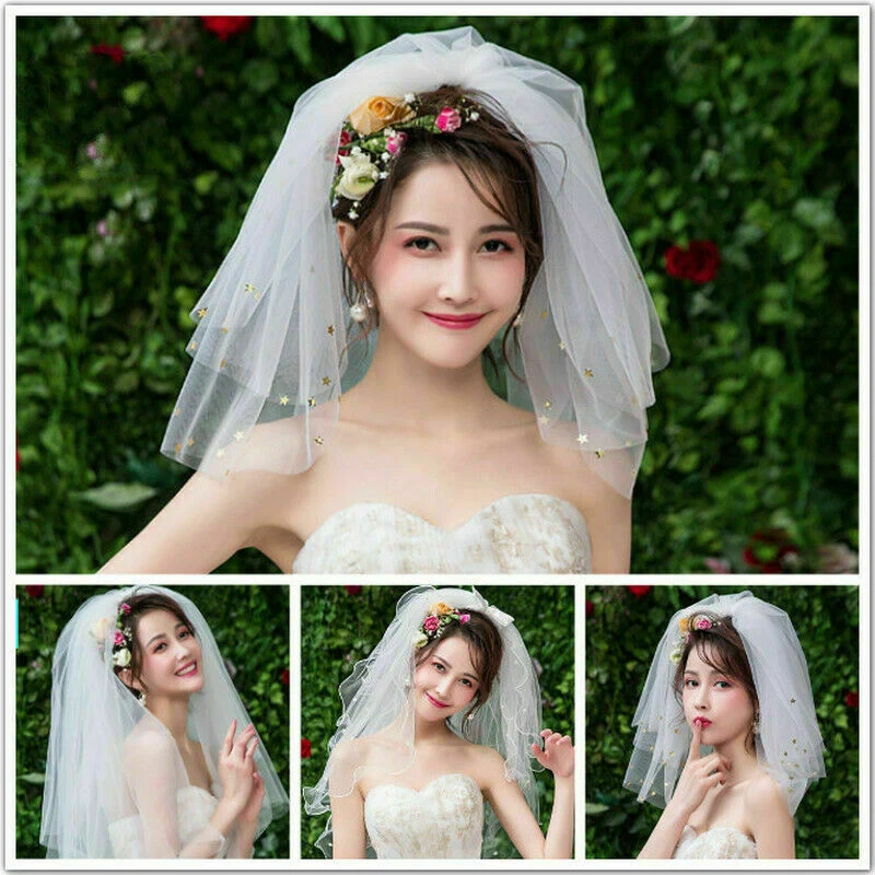 Elegant Short Bridal Tulle Veils Two Layers with Comb Wedding Accessories NLK - Image 3 of 4