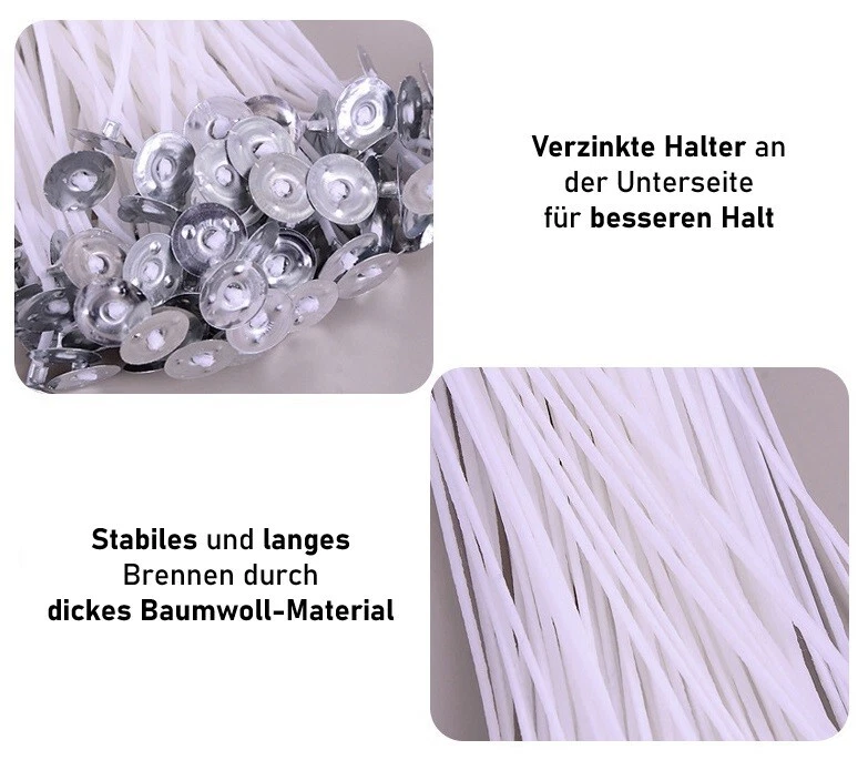 Kerzendocht Dochte für Kerzen Docht mit Fuß gewachst 15cm 20cm 2,5cm Teelichte - Bild 2 von 4