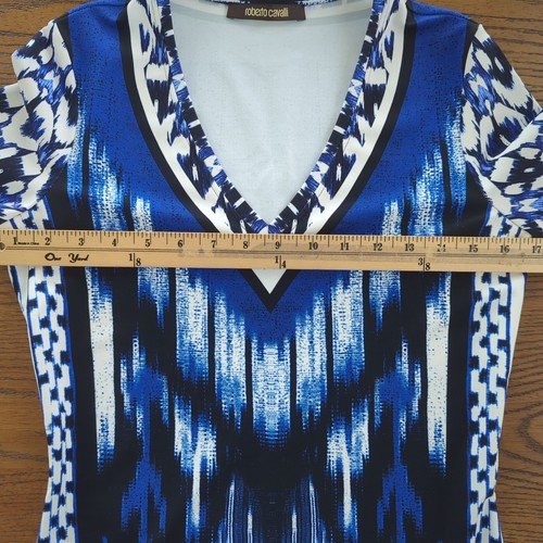 Roberto Cavalli 3/4" Ärmel schwarz blau weiß Etui Modern Art Kleid Gr. 42 Gr. 10 - Bild 15 von 20