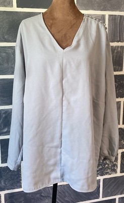Lands' End Woman's 18W Blouse Gray Flowy Tunic Long Sleeve Easy Wear