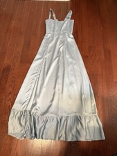 Show Me Your MuMu Women s M Blue Satin Square Neck Lace-Up Back Slit Maxi