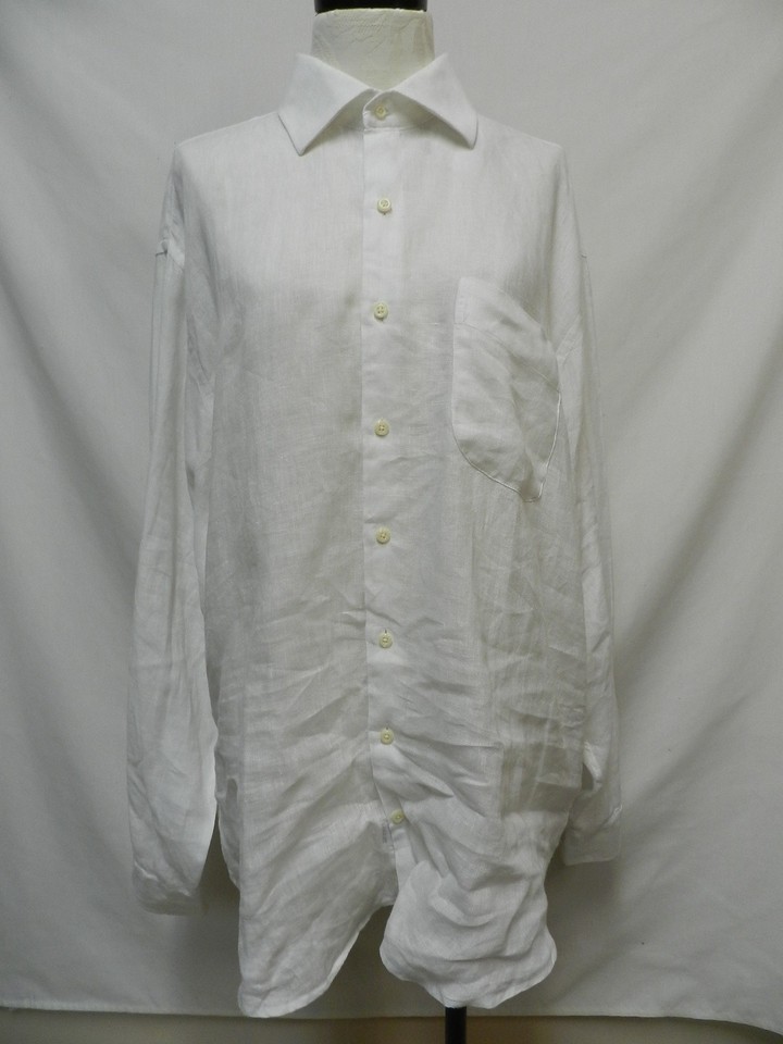 Peter Millar 100% Linen Collared white button down shirt Men Size Sz X ...