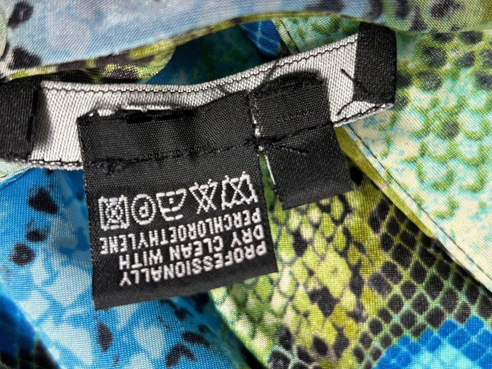 Camisa Etcetera Mujer 10 Azul Verde Estampado Serpiente Botón Frontal Manga Larga Blusa Foto 4 de 4