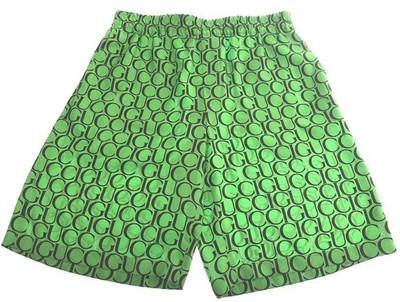 NEW GUCCI GARDEN MEN'S GREEN BLACK LOGO PRINT 100% SILK BERMUDA SHORTS 48/MEDIUM