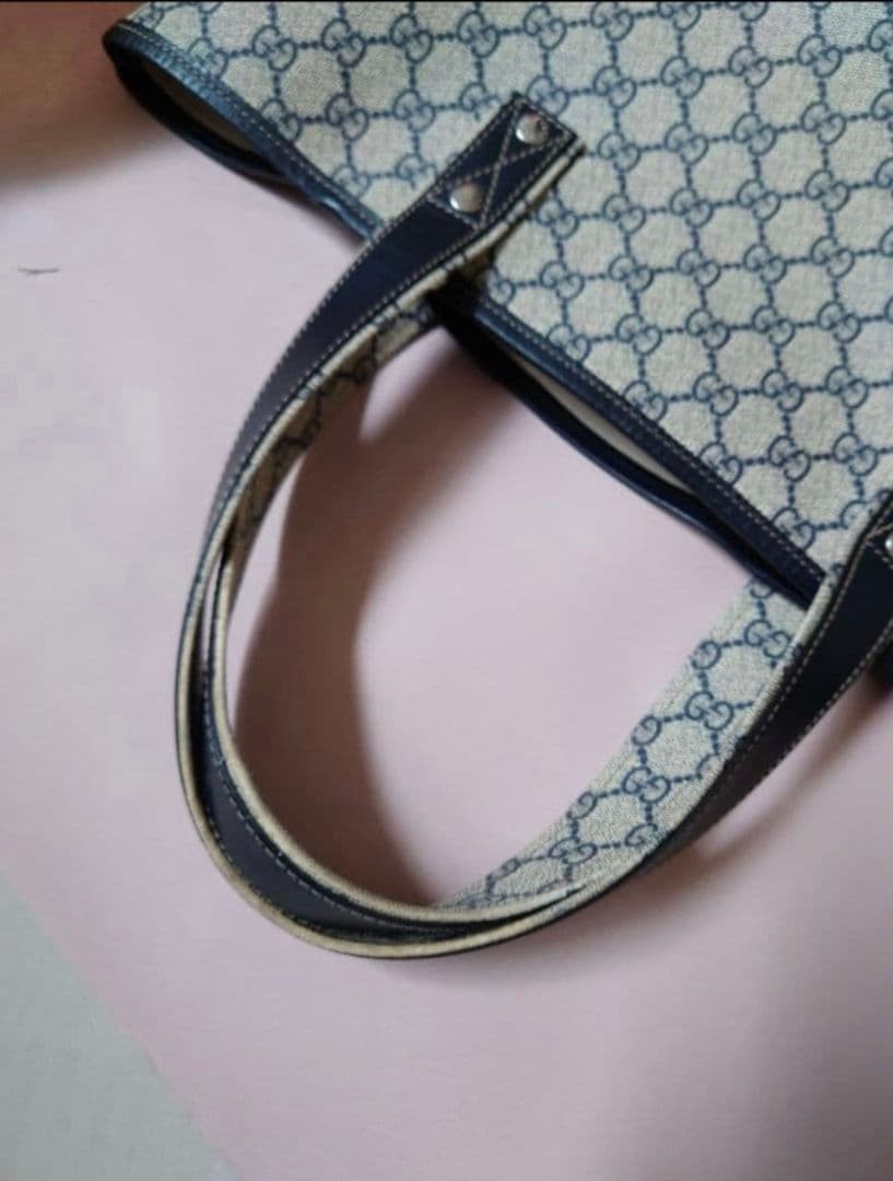 Gucci Tote Bag Canvas GG Pattern Beige Navy Authentic Excellent Condition thumbnail 11