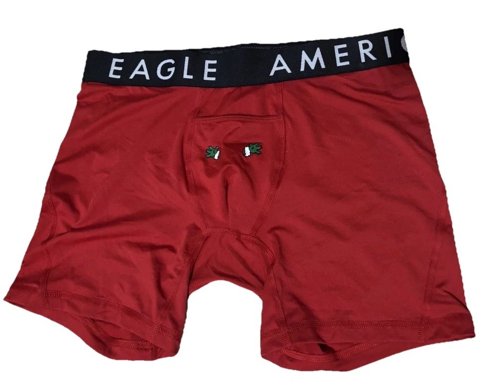 NUEVO SIN ETIQUETAS Calzoncillos Boxer American Eagle AEO Flex Med 6” Rojo Navidad “Siente la Alegría” Foto 2 de 4