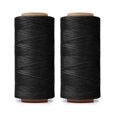 HILELIFE 568 Yards 2 PCS 150D 0.8mm Waxed Thread for Leather Sewing, black