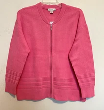 CJ Banks Size 3X Bright Pink cardigan sweater, zip front, long sleeve NWT