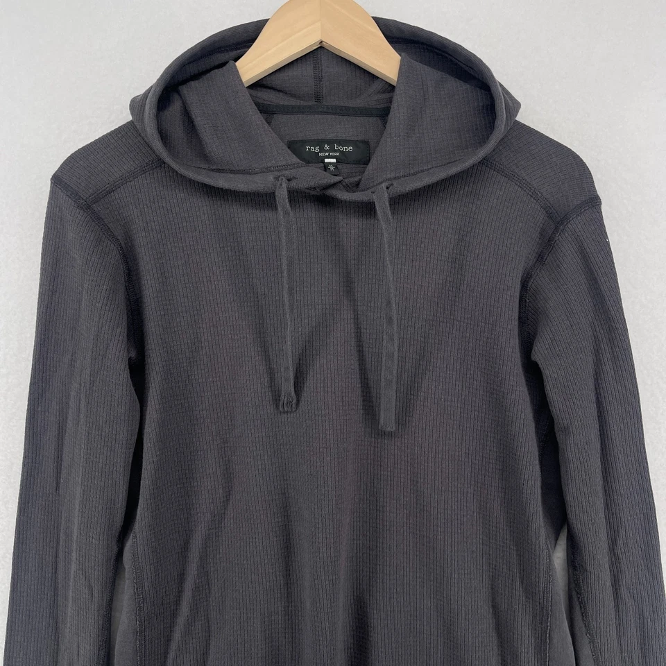 RAG & BONE Sudadera con Capucha Para Hombres M Waffle Térmica Pullover Sudadera Mezcla de Algodón Gris Foto 3 de 4